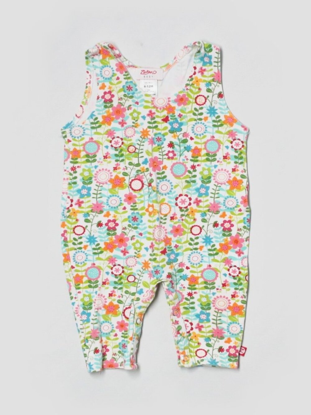 Baby Girl Zutano Floral 1 Piece Cotton Romper Summer Longall Size 6/12 Months